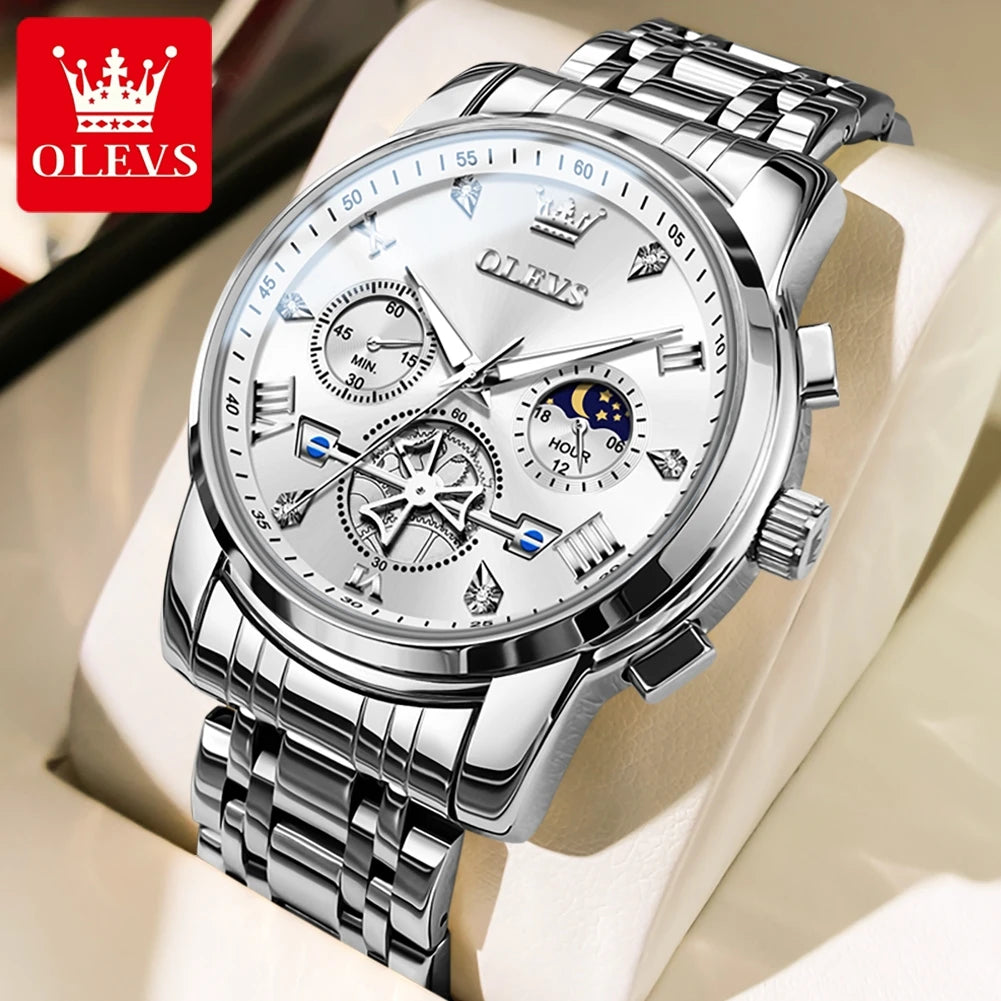 OLEVS Men's Watches Classic Multifunctional Flywheel - WHITE / Yes