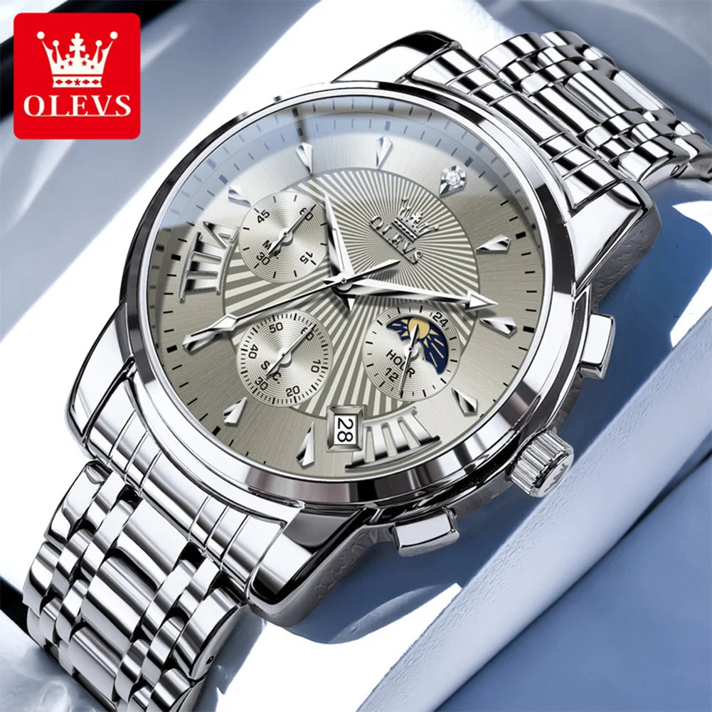 OLEVS Brand Fashion Red Watch For Men Luxury Sport - Silver Grey