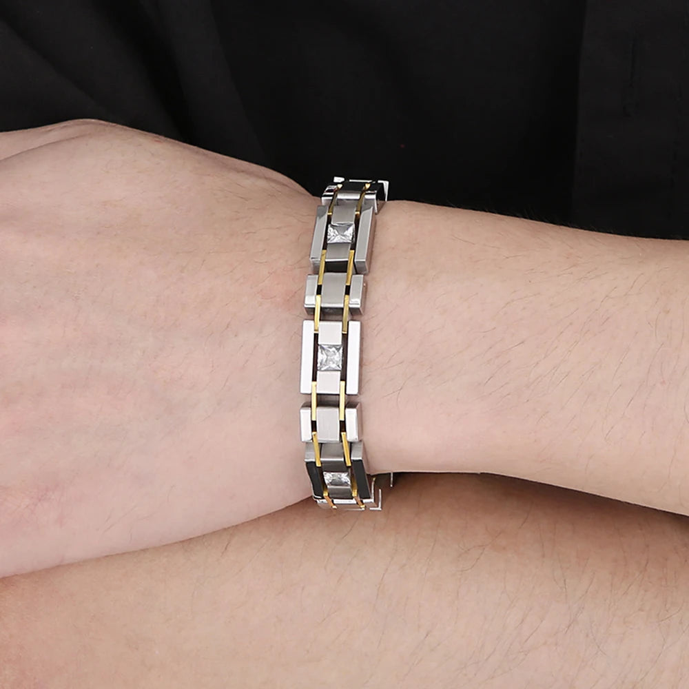 Casting Stainless Steel Man Bracelet Two Tone