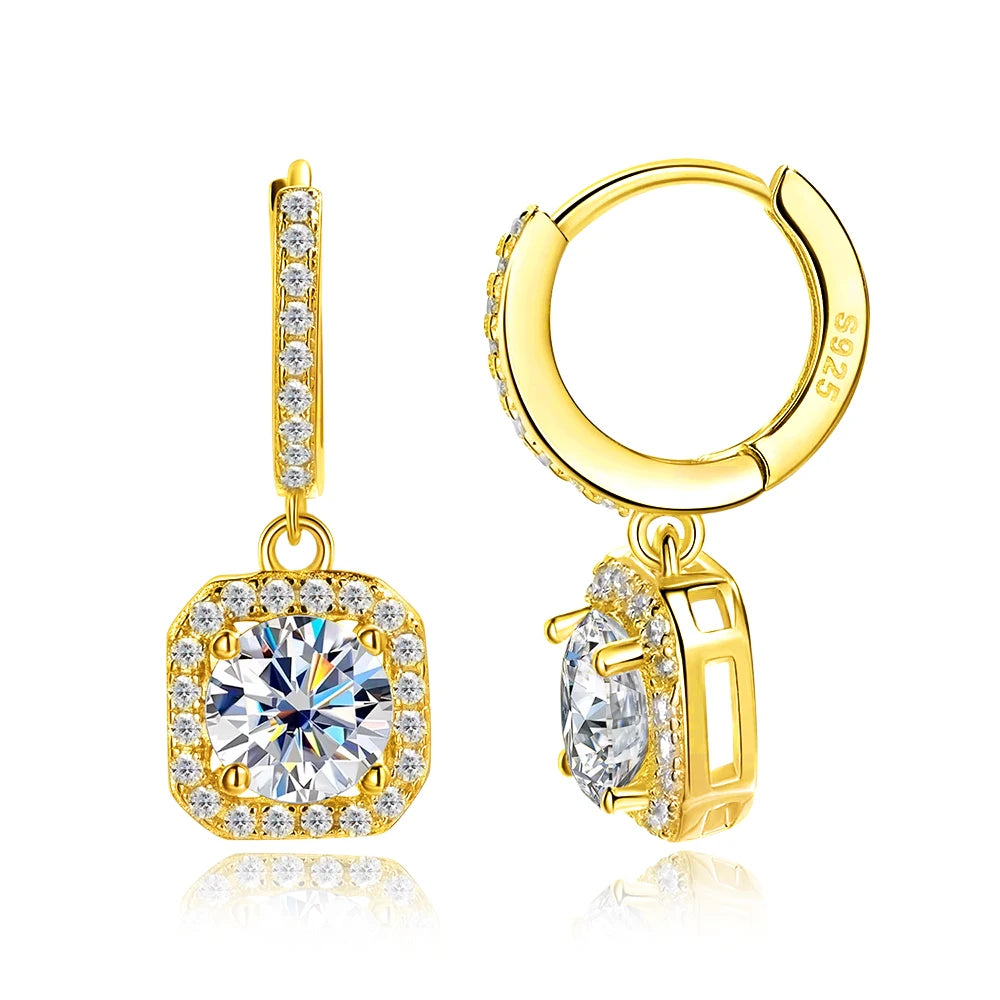 KNOBSPIN D Color Moissanite Earring 925 Sterling - yellow gold color / 0.5ct zircon, yellow gold color / 1ct zircon, yellow gold color / 2ct zircon, yellow gold color / 3ct zircon, yellow gold color / 0.5ct moissanite, yellow gold color / 1ct moissanite, yellow gold color / 2ct moissanite, yellow gold color / 3ct moissanite