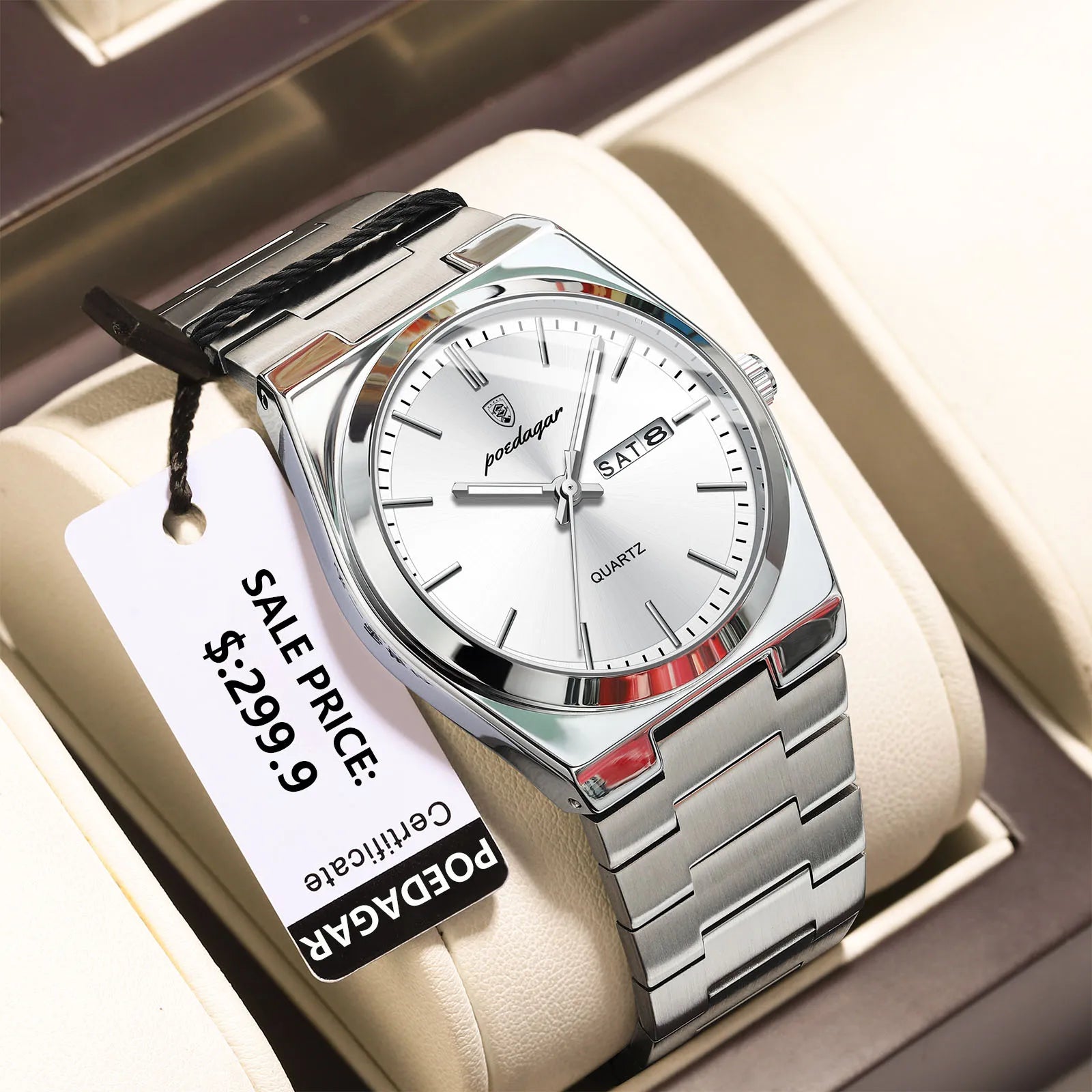 POEDAGAR Luxury Men's Watches Waterproof Luminous Date - 930 Silver White