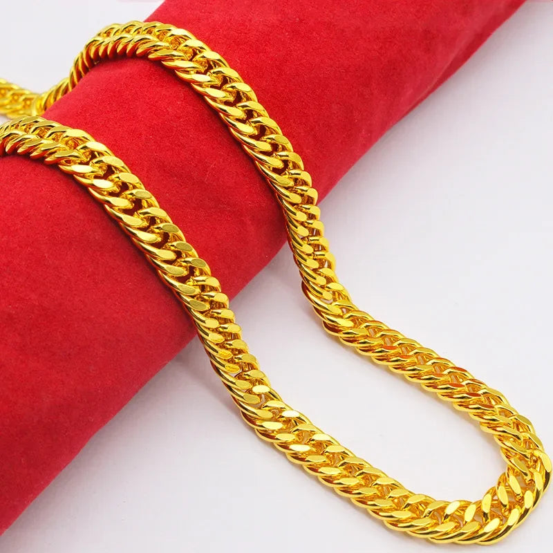 24K Solid Gold AU999 Men's Necklace 60cm, Heavy