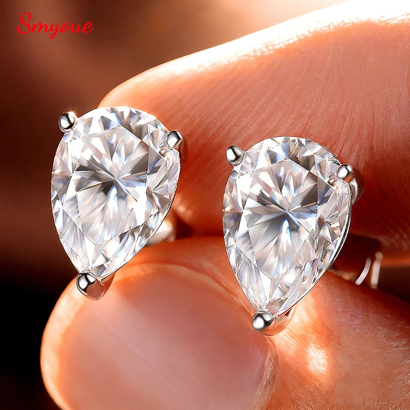 Smyoue 0.5CT 1CT Pear Cut Certified Moissanite Stud