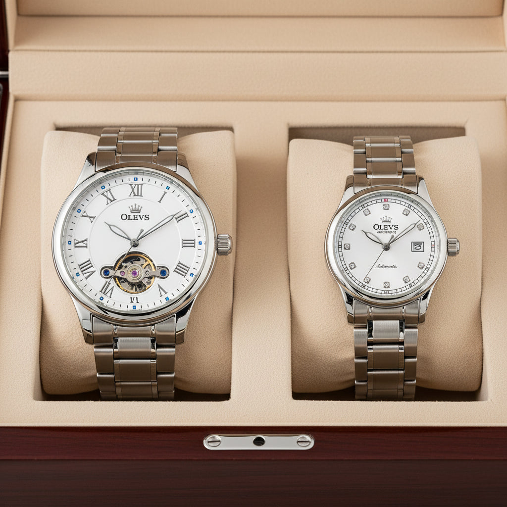 OLEVS 6607+6602 Original Men Women Watch Luxury Brand - Silver White / United States, Silver White / China Mainland