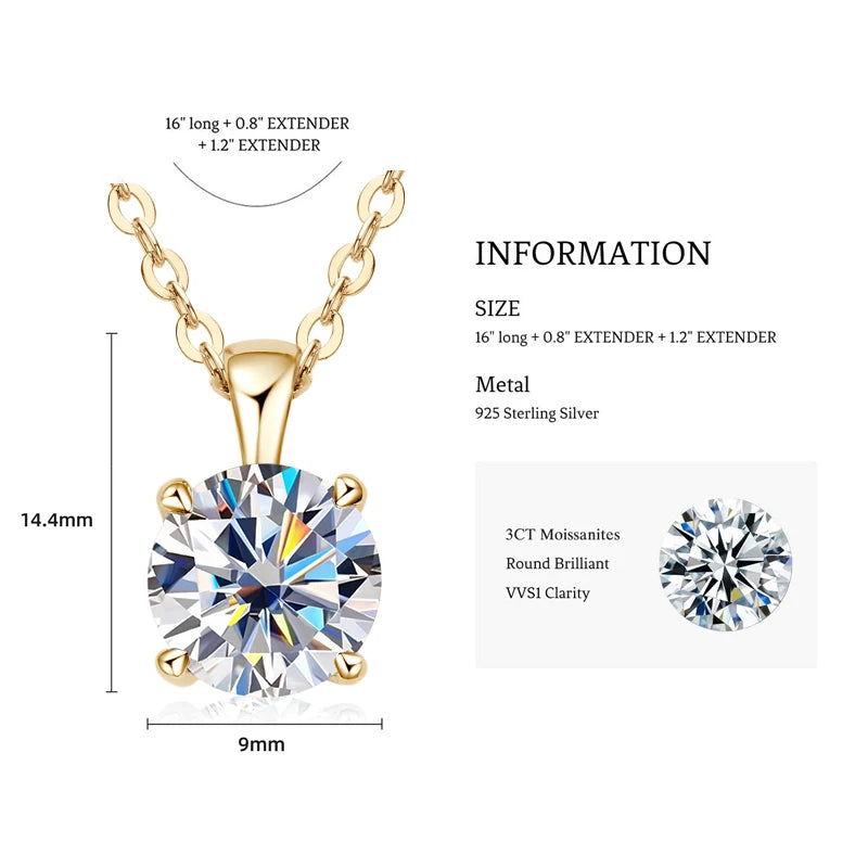 1.0 carat 2ct 3ct D Moissanite Solitaire Drop - 3.0ct Yellow Gold