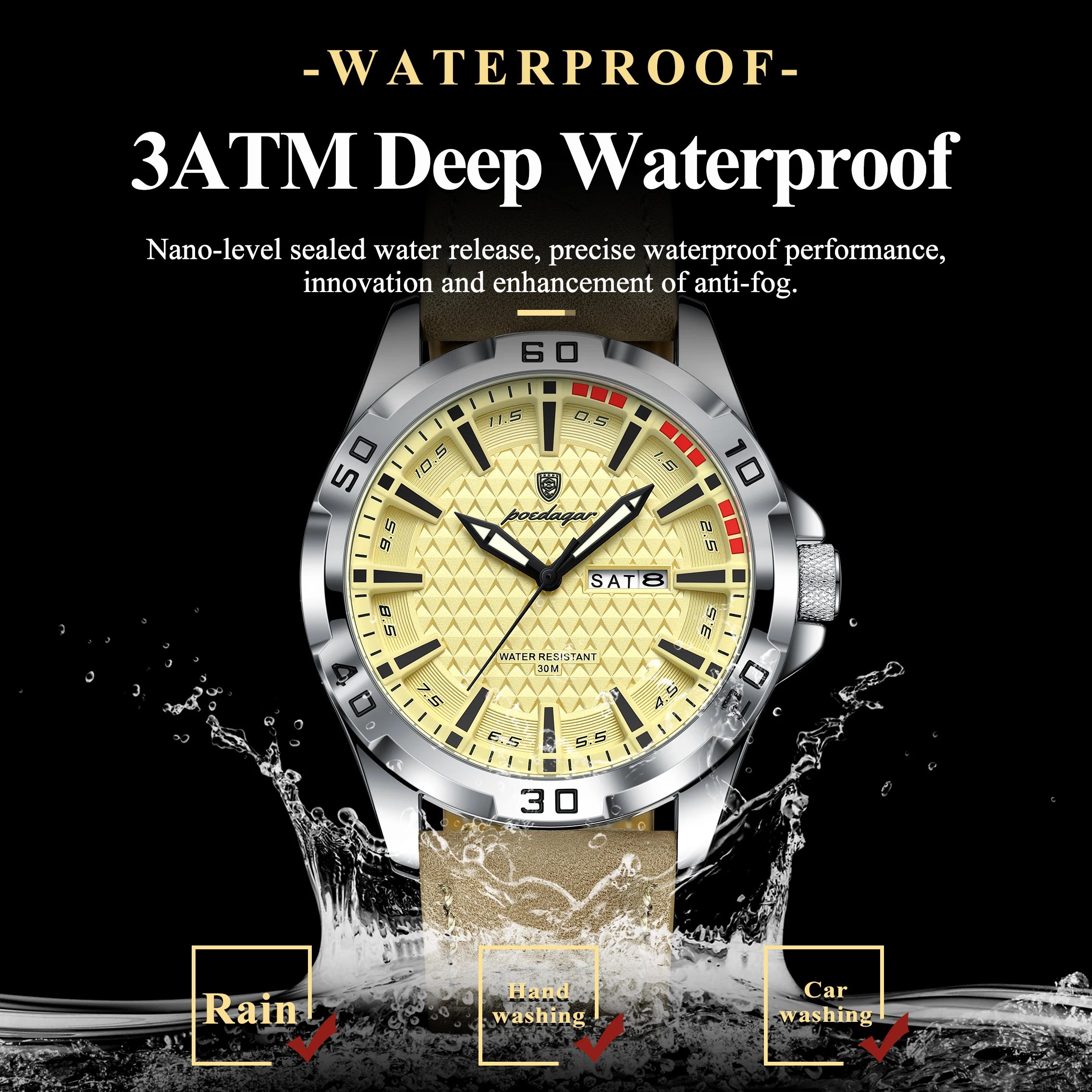 POEDAGAR Original Business Man Wristwatch Waterproof