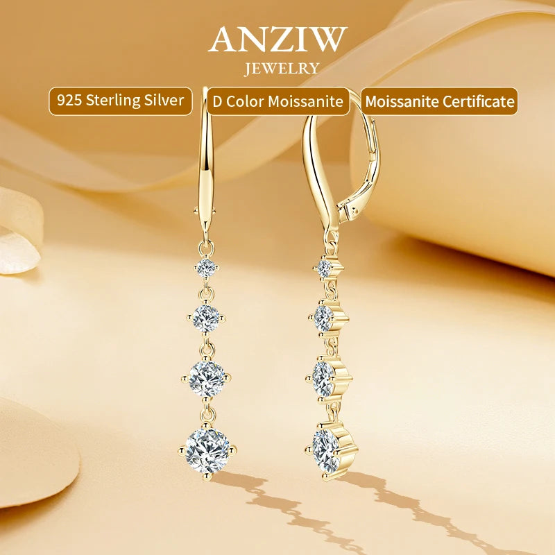Anziw 42mm Long Dangle D Moissanite Drop Earrings for