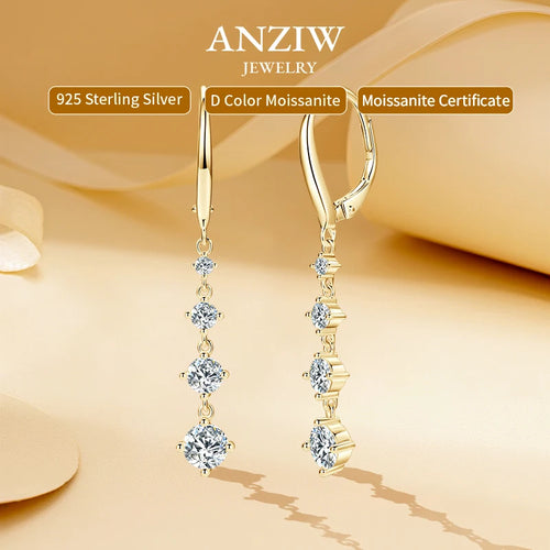 Anziw 42mm Long Dangle D Moissanite Drop Earrings for