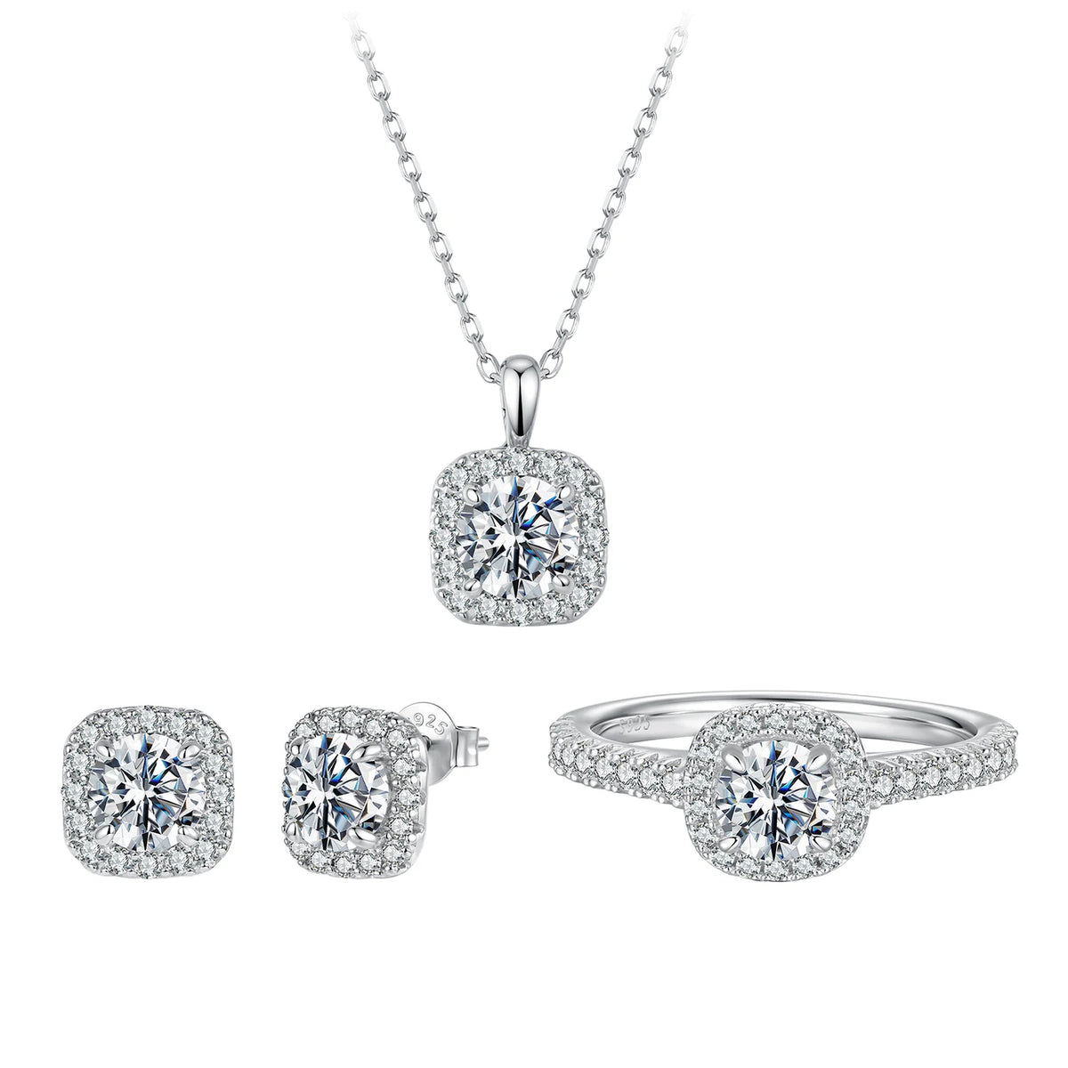 BAMOER 0.5-3.5CT Moissanite Necklace Stud Earrings 925