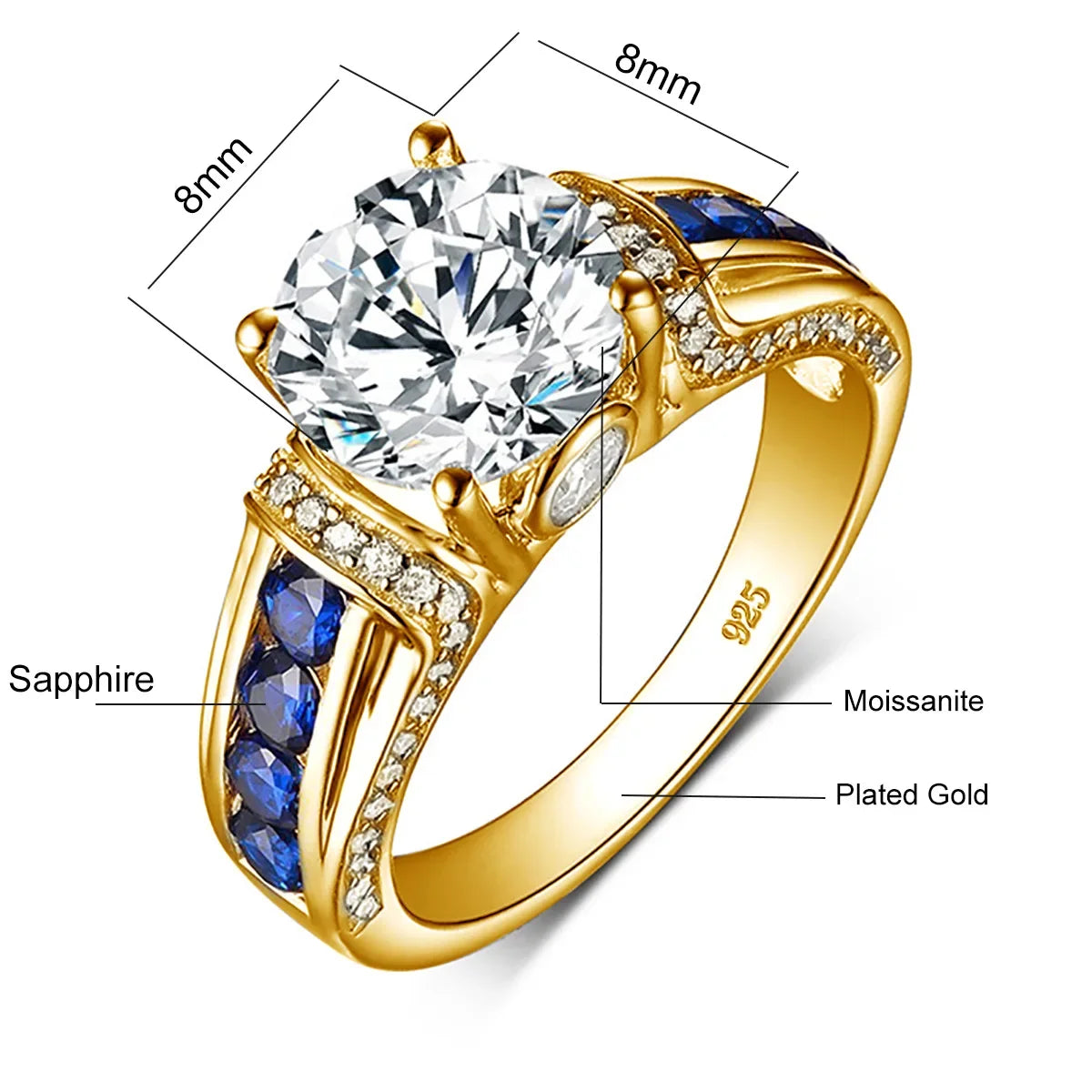Certified D Color VVS1 2ct Moissanite Diamond Ring - 925 Sterling Silver / Moissanite Sapphire 2 / 5, 925 Sterling Silver / Moissanite Sapphire 2 / 6, 925 Sterling Silver / Moissanite Sapphire 2 / 7, 925 Sterling Silver / Moissanite Sapphire 2 / 8, 925 Sterling Silver / Moissanite Sapphire 2 / 9, 925 Sterling Silver / Moissanite Sapphire 2 / 10, 925 Sterling Silver / Moissanite Sapphire 2 / 11, 925 Sterling Silver / Moissanite Sapphire 2 / 12, 925 Sterling Silver / Moissanite Sapphire 2 / 13