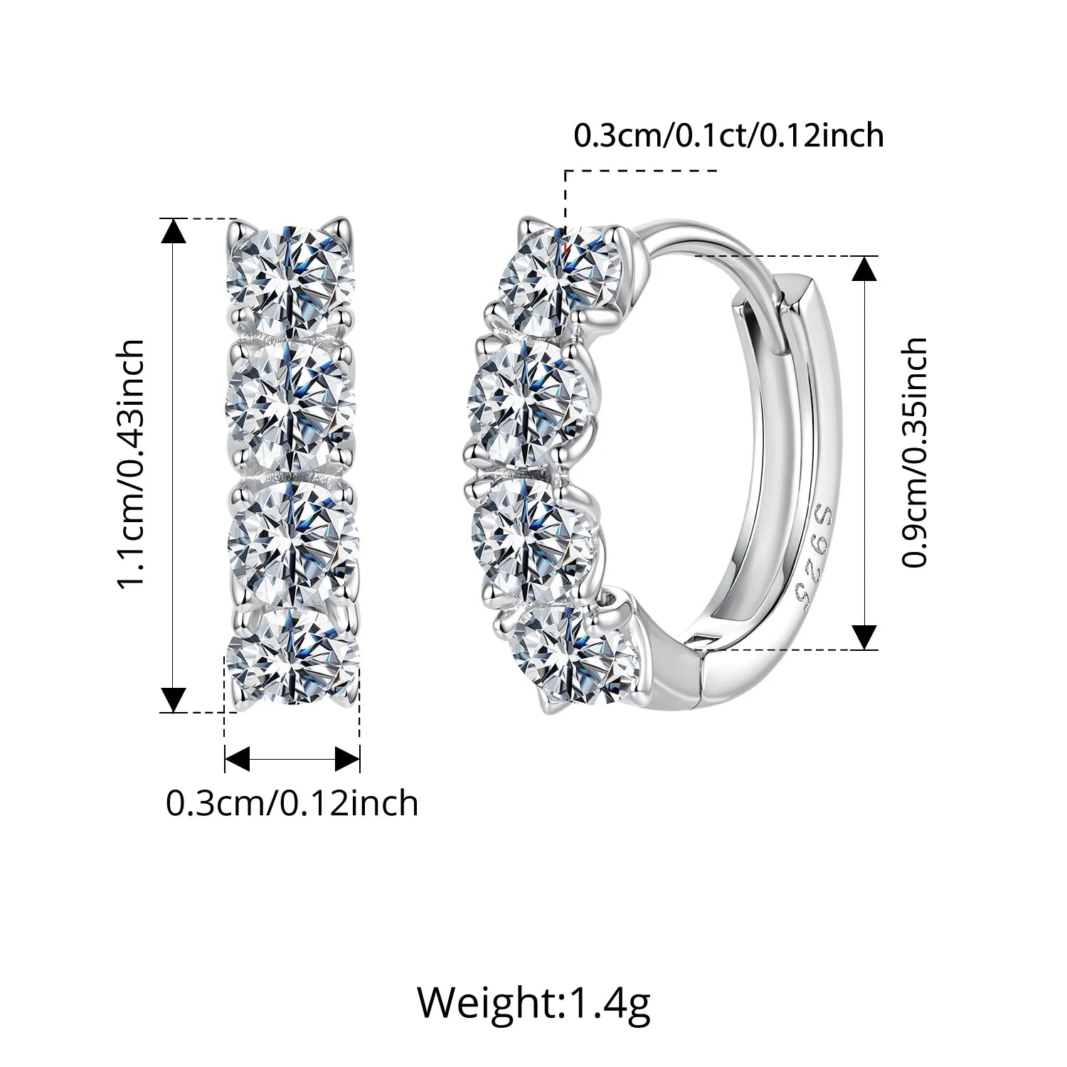 BAMOER Elegant Moissanite Stud Earrings