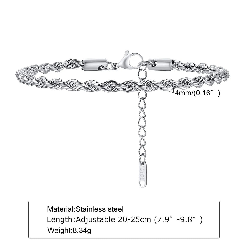 2-5MM Stainless Steel Rope Bracelets for Boys,Adju