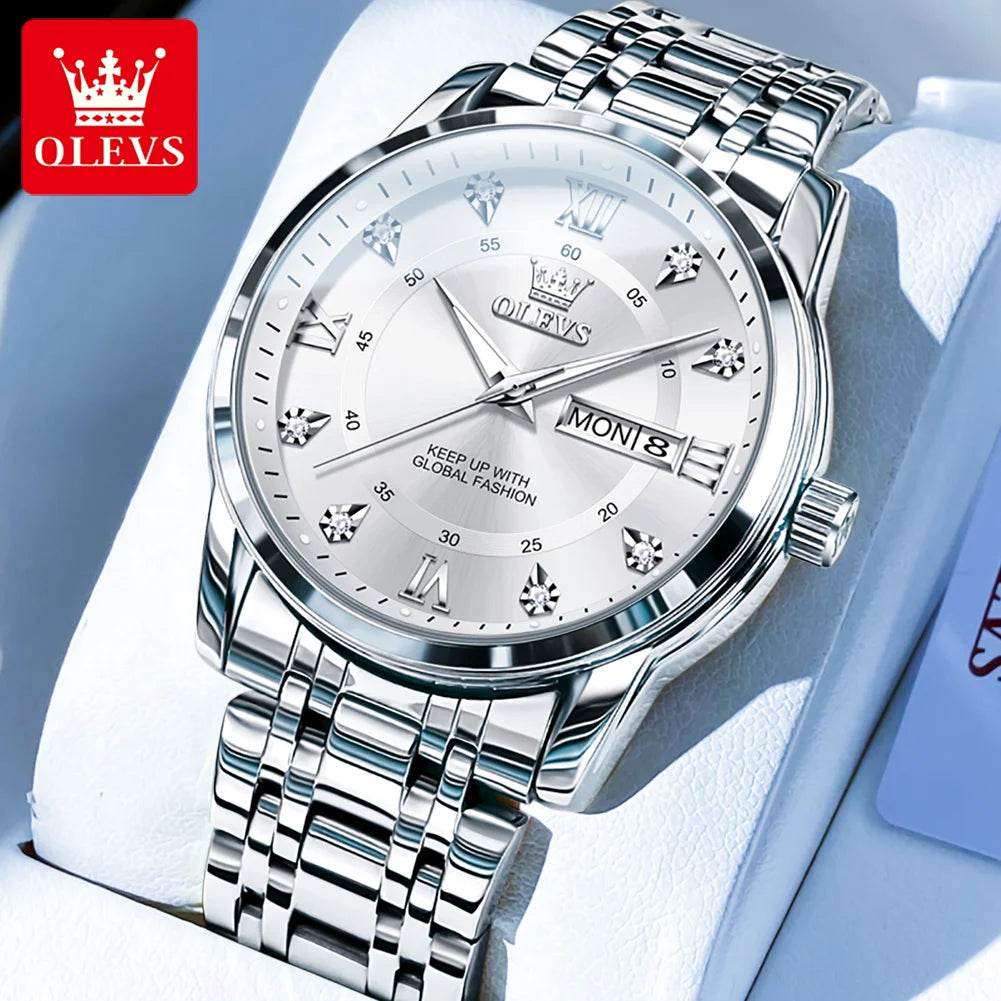 OLEVS 5513 Mens Watch Original Fashion Brand Quartz - Men Silver White / Yes