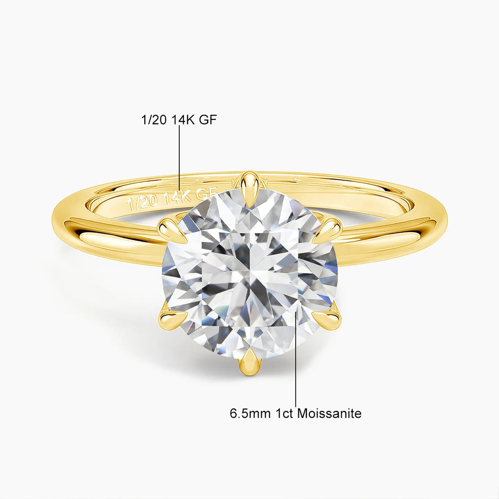 Sdoou Real Gold 14K 6 Prongs Round 1-3ct Moissanit