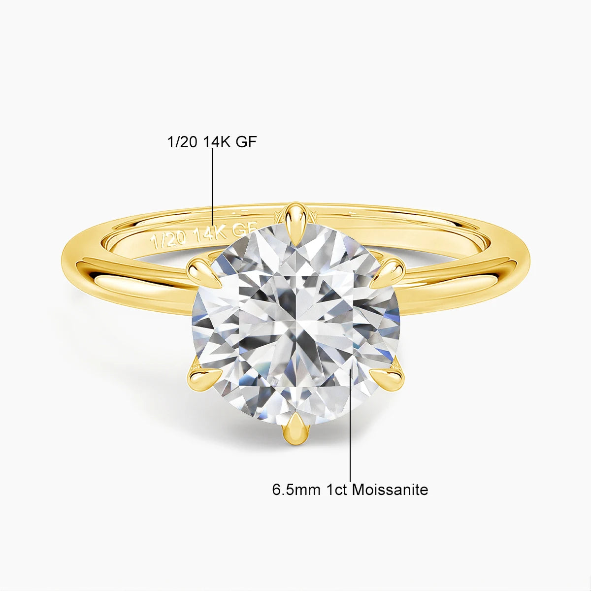 Sdoou Real Gold 14K 6 Prongs Round 1-3ct Moissanit