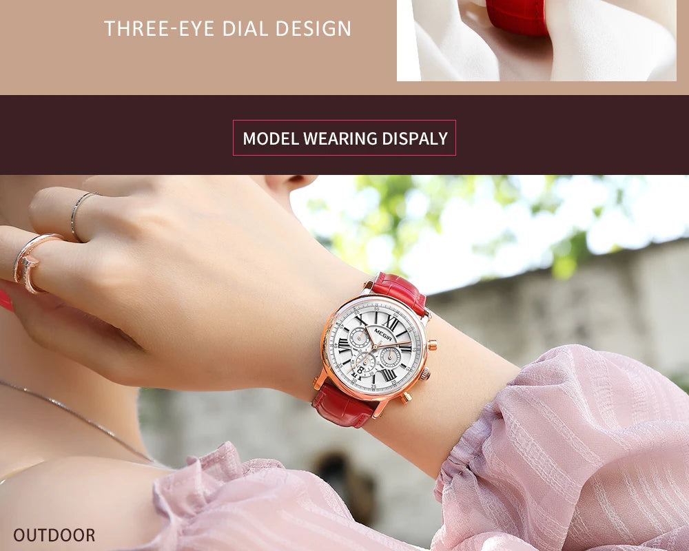 Megir Luxury Fashion Quartz Watch for Female Stude.