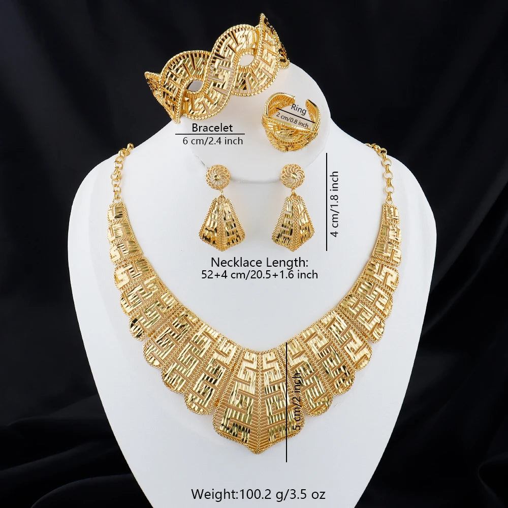 Luxury Gold Plated Necklace Earrings Bracelet Ring Set - 1 / China Mainland