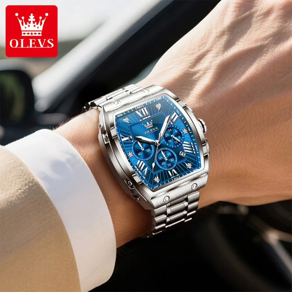 OLEVS New Design Tonneau Watch Men Luminous Waterproof