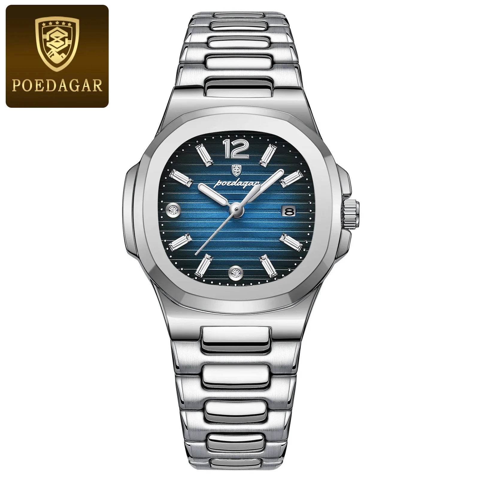 POEDAGAR Square Fashion Woman Wristwatch Luminous - 708 Silver Blue