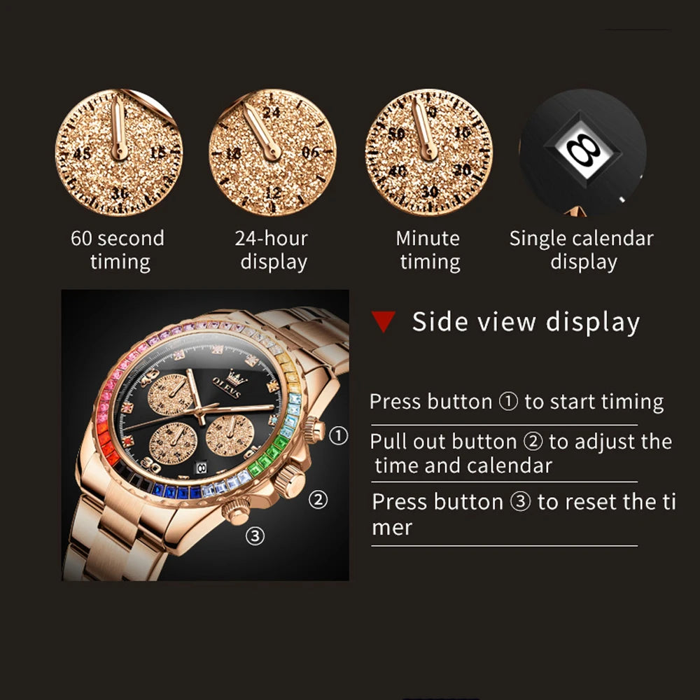 Watch for Men OLEVS Rainbow Gemstone Bezel Business