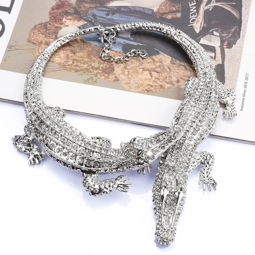 2026 New Fashion Double Crocodile Choker Necklace - Silver