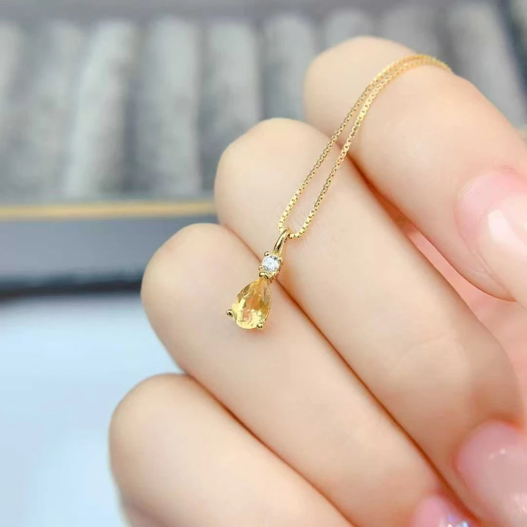 Small 925 Silver Gemstone Pendant Natural Citrine