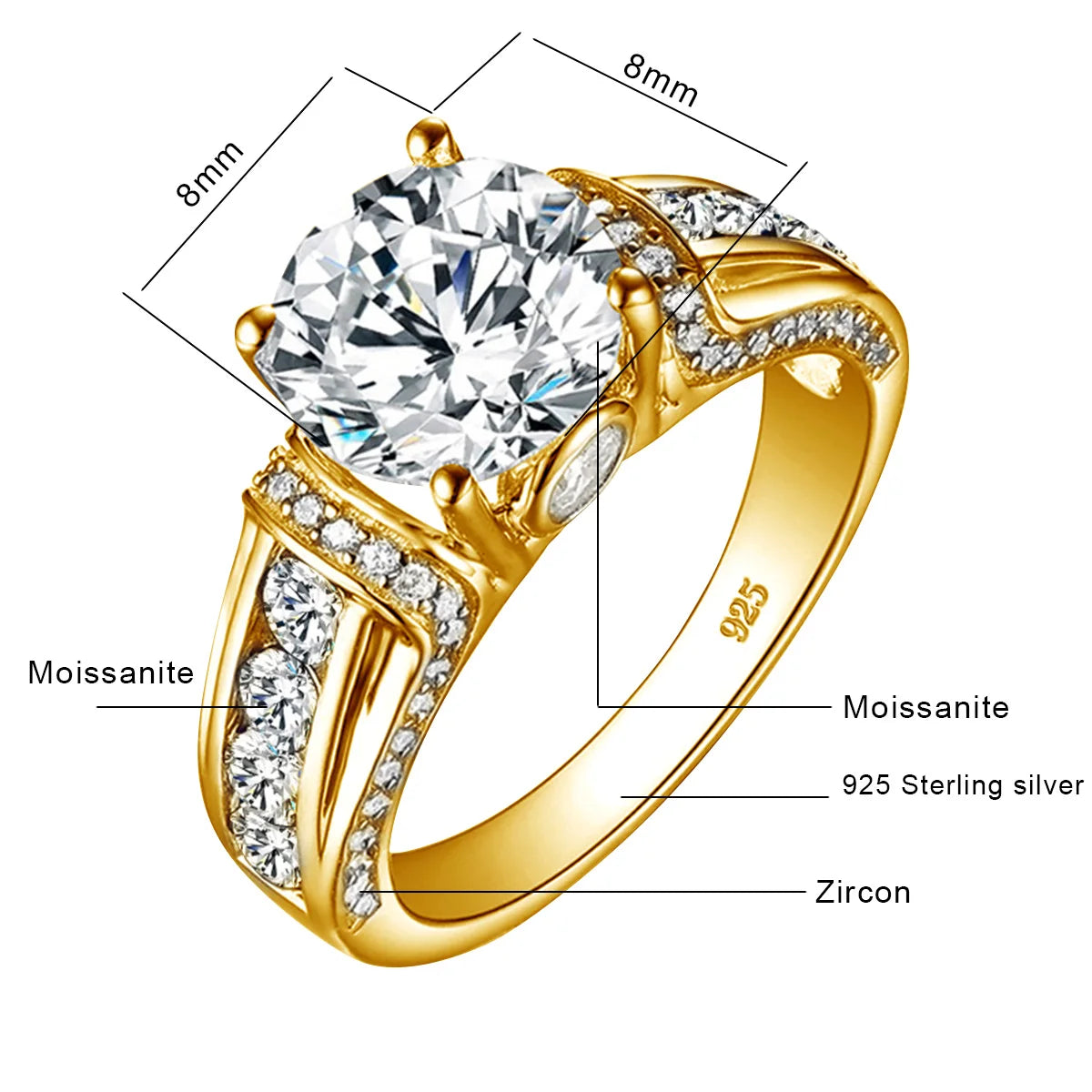 Certified D Color VVS1 2ct Moissanite Diamond Ring - 925 Sterling Silver / All moissanites 2 / 5, 925 Sterling Silver / All moissanites 2 / 6, 925 Sterling Silver / All moissanites 2 / 11, 925 Sterling Silver / All moissanites 2 / 12, 925 Sterling Silver / All moissanites 2 / 13, 925 Sterling Silver / All moissanites 2 / 7, 925 Sterling Silver / All moissanites 2 / 8, 925 Sterling Silver / All moissanites 2 / 9, 925 Sterling Silver / All moissanites 2 / 10