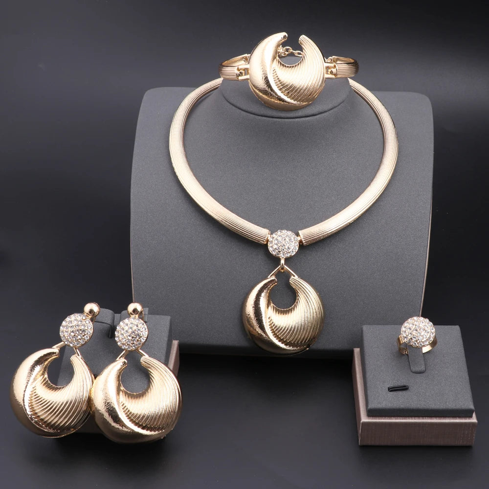 Dubai Jewelry Set For Women Silver Plated Luxury - Gold