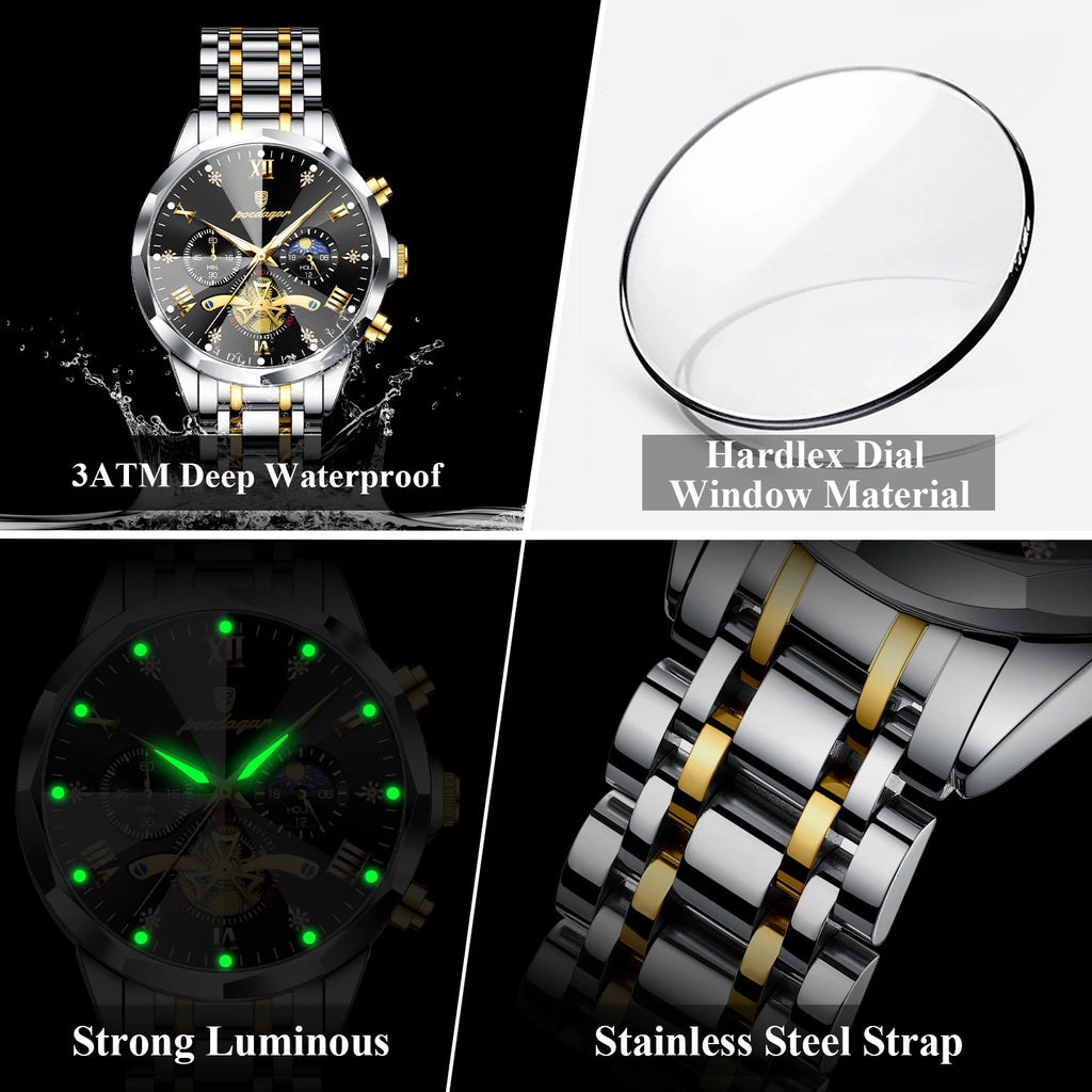 POEDAGAR Luxury Men Clock Waterproof Luminous