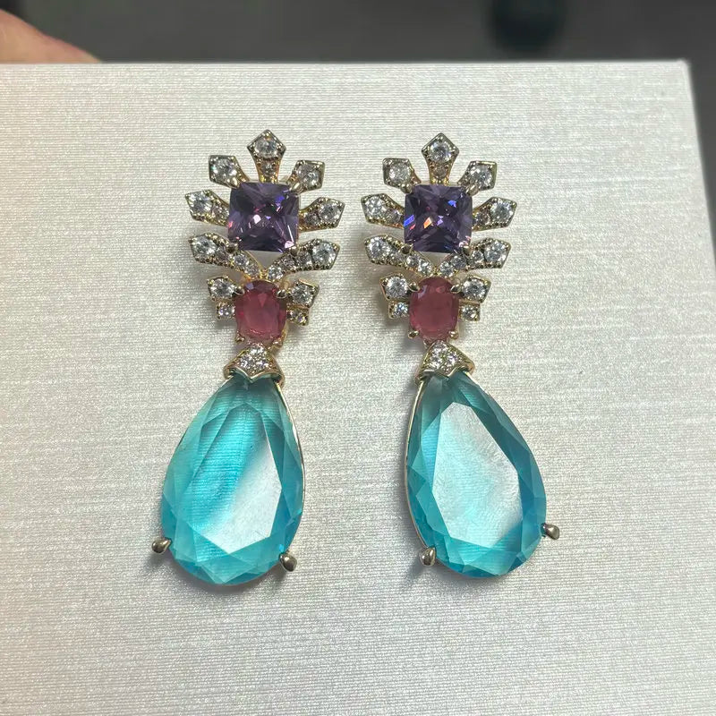 Bilincolor Fashion Vintage Big Yellow Cubic Zircon - style 2 blue