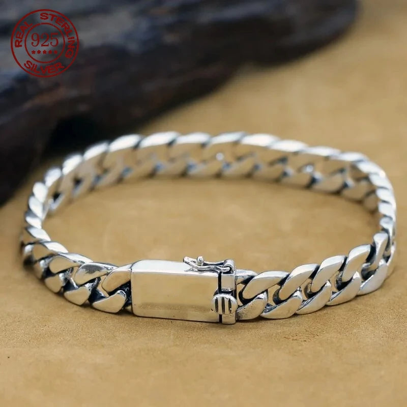 100% S925 Sterling Silver Bracelet 8MM Punk S925