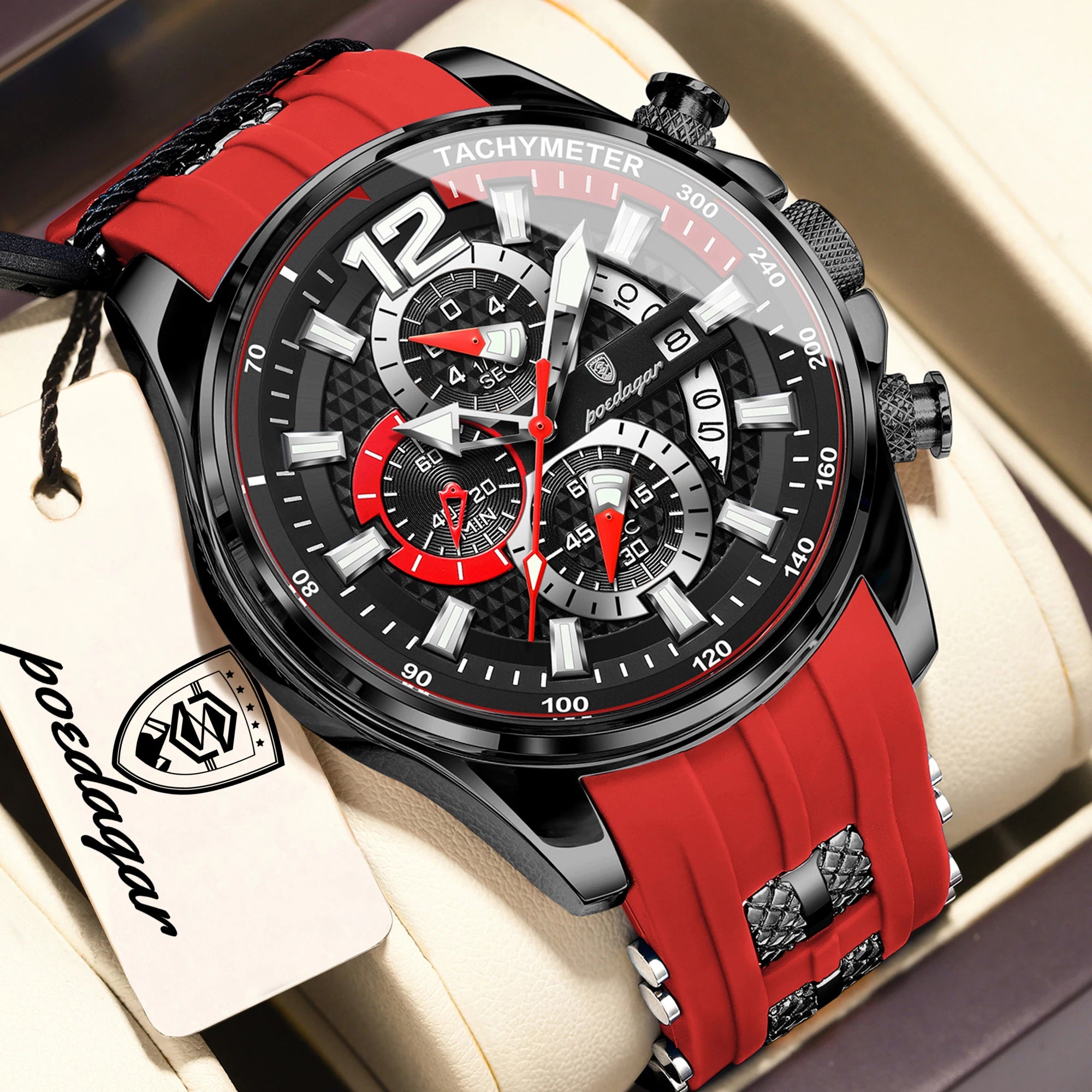 Poedagar Fashion Men Wristwatch Date Chronograph