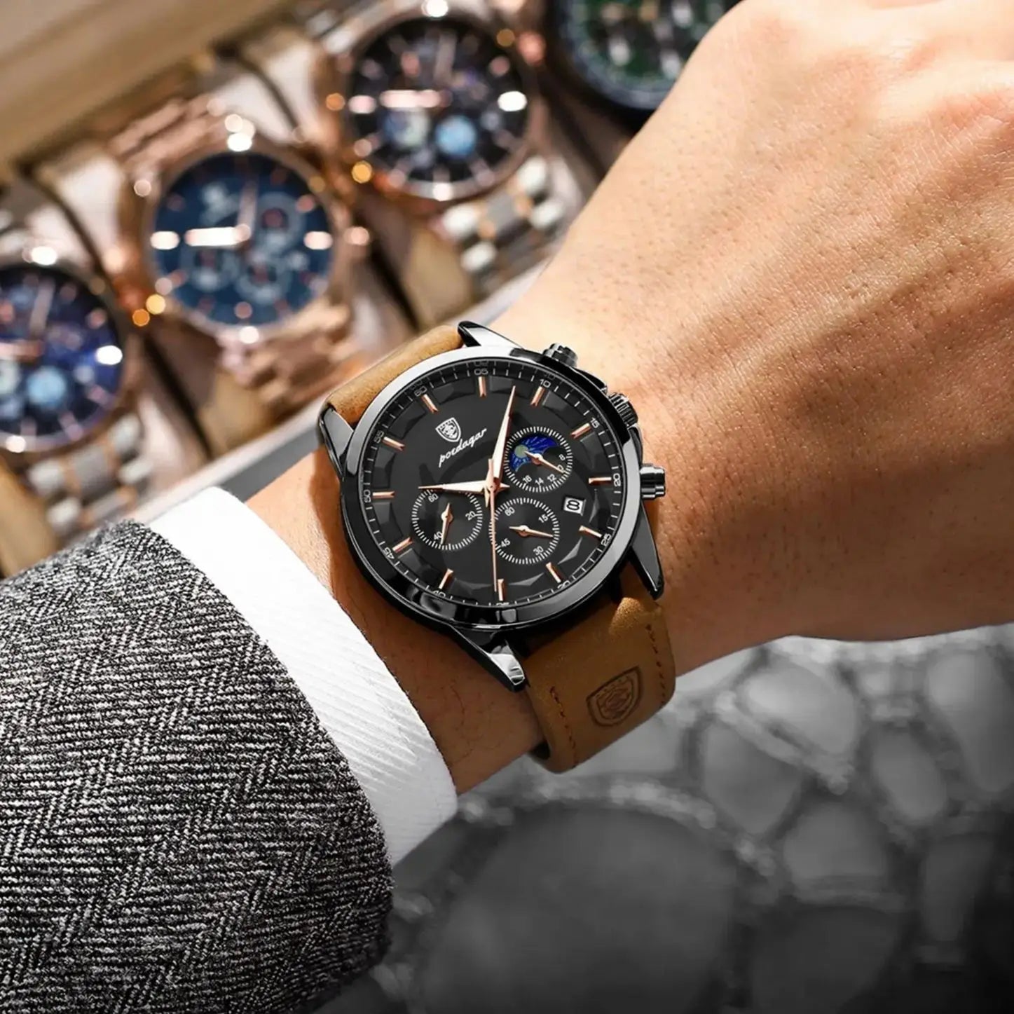 POEDAGAR Fashion Business Men Quartz Watch Waterproof