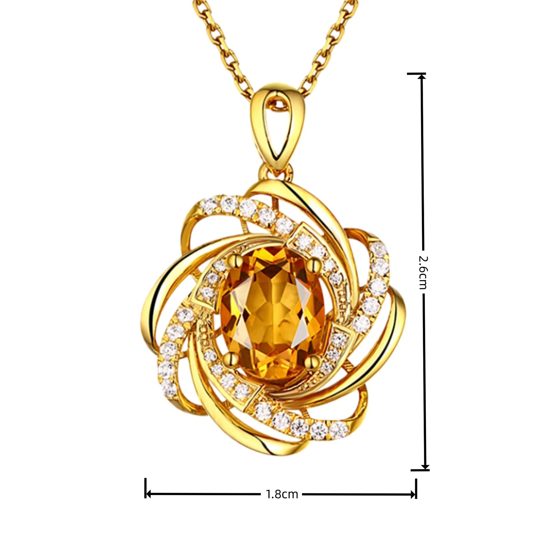 Real 18K Gold 2 Carats Topaz Pendant Women Luxury