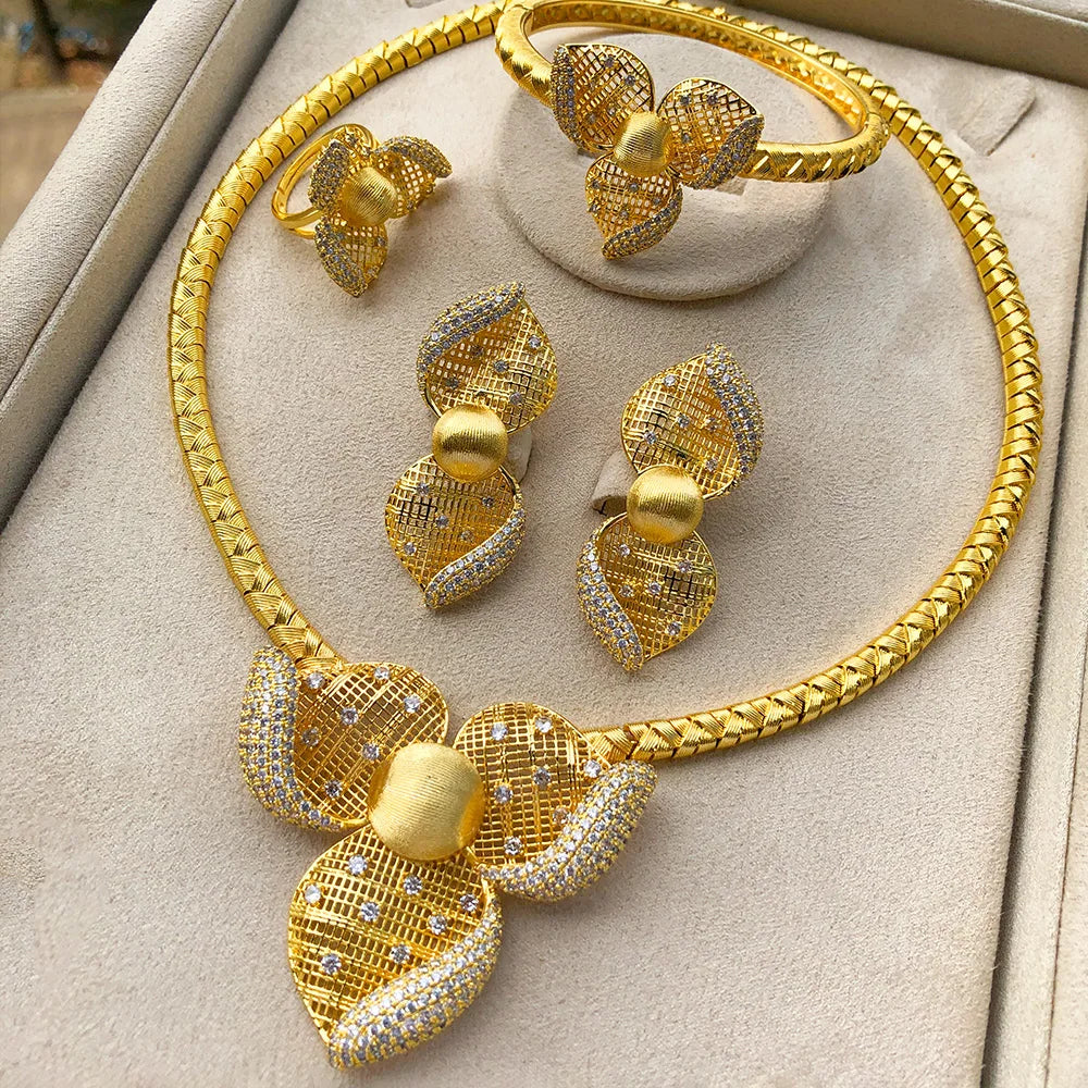 Godki Luxury Princess 4PCS Flower African Jewelry