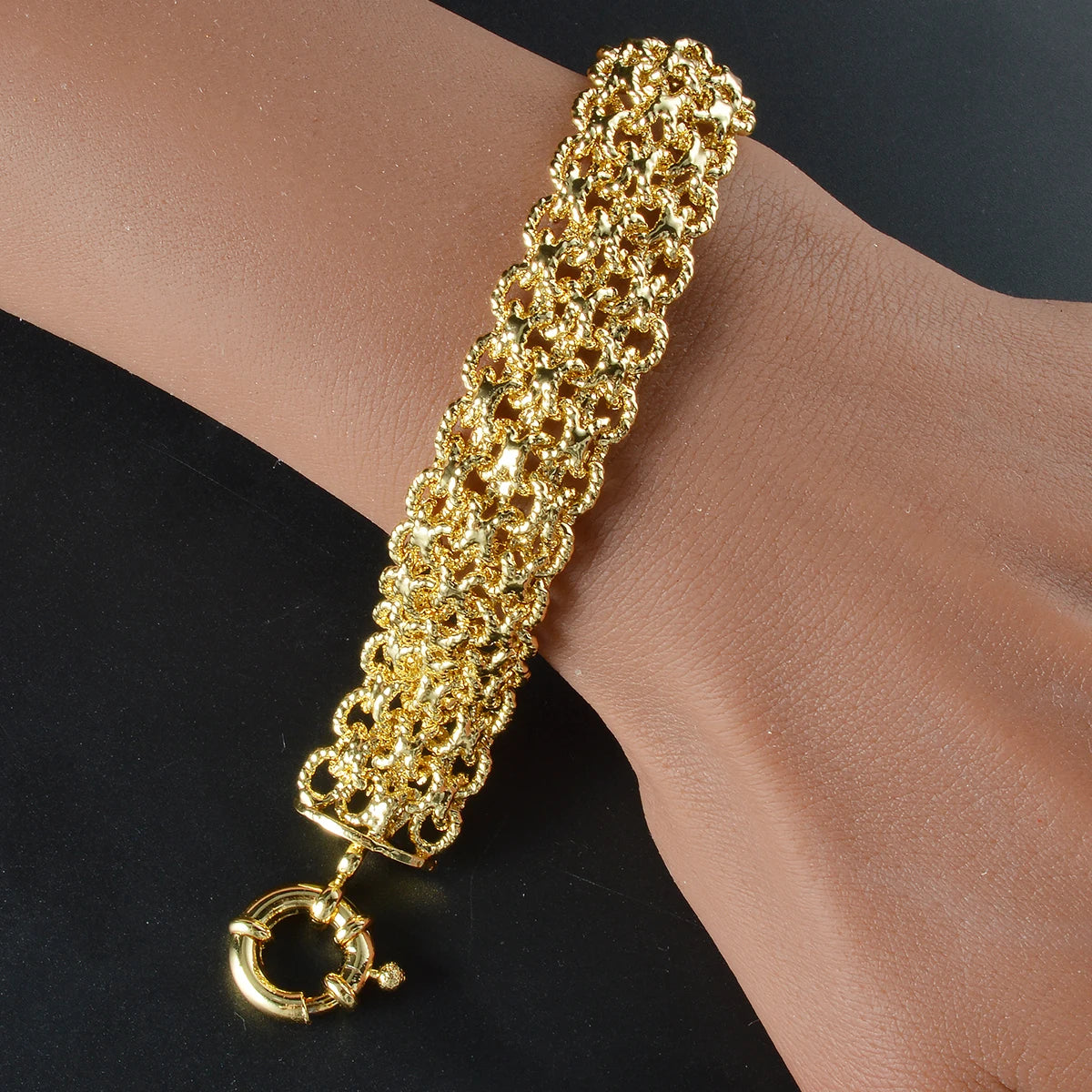 New 18MM wide copper chain bracelet unisex 18K gold - SY-H264-8in