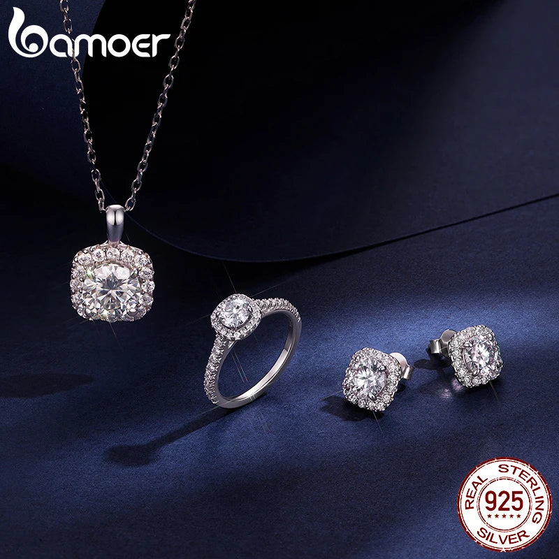 BAMOER 0.5-3.5CT Moissanite Necklace Stud Earrings 925