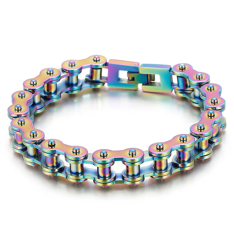 18mm Heavy Punk Rock Men Rainbow Blue Bike Biker