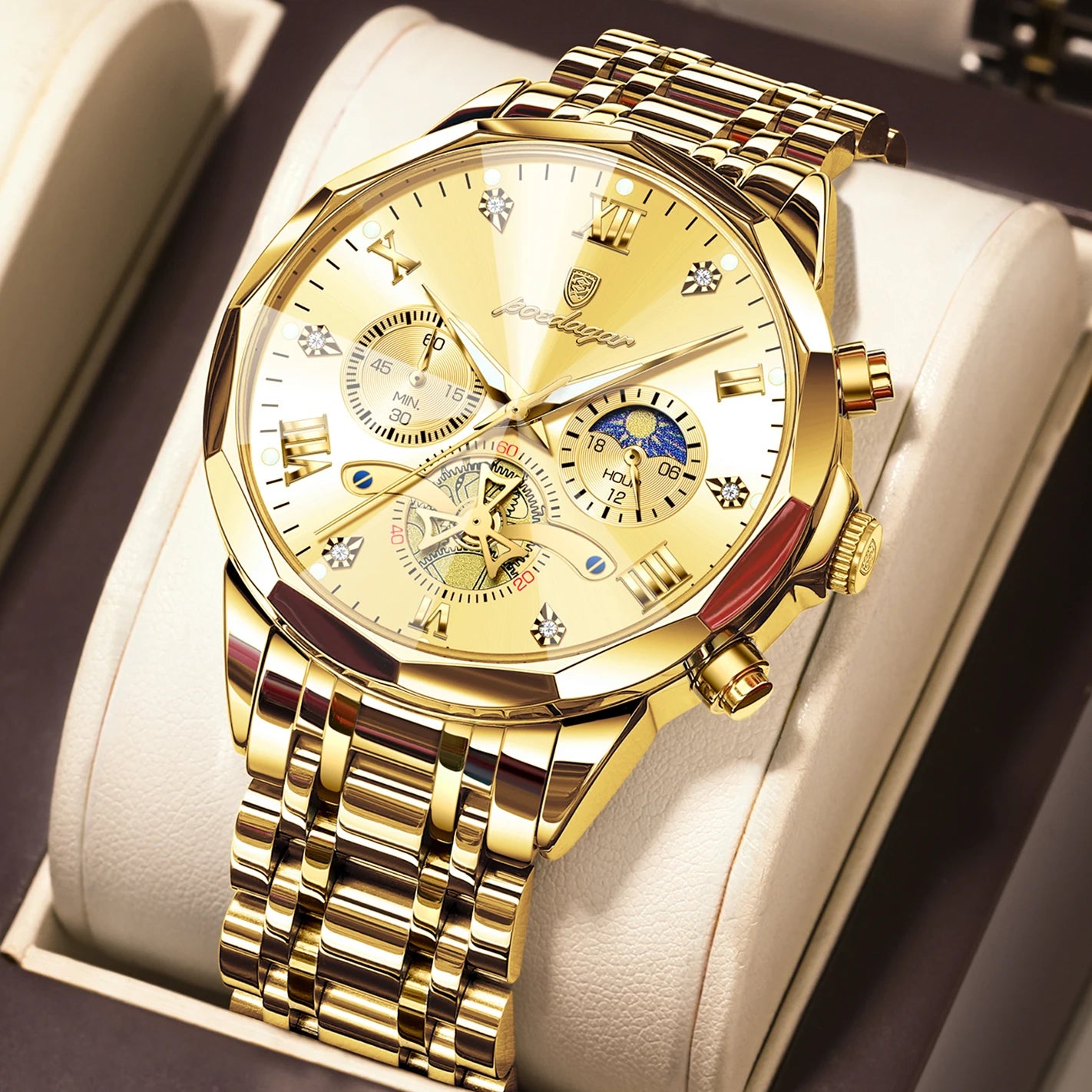 POEDAGAR Luxury Men Clock Waterproof Luminous - 938 Gold Gold / China Mainland