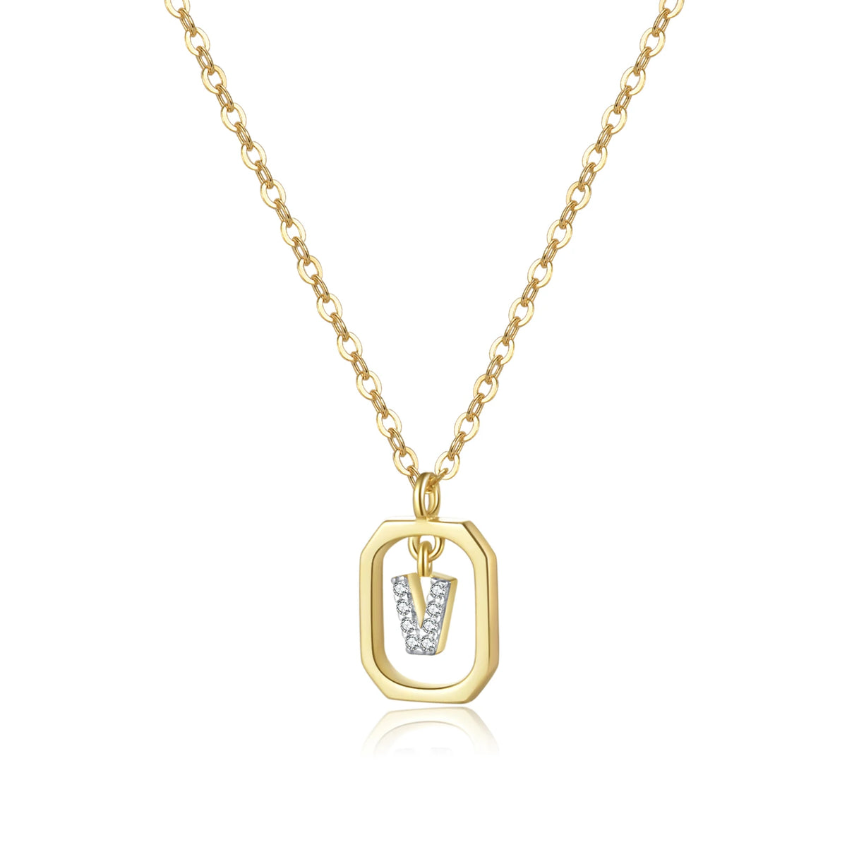 ANDYWEN 925 Sterling Silver Gold Inital Pendant Luxury - Gold V