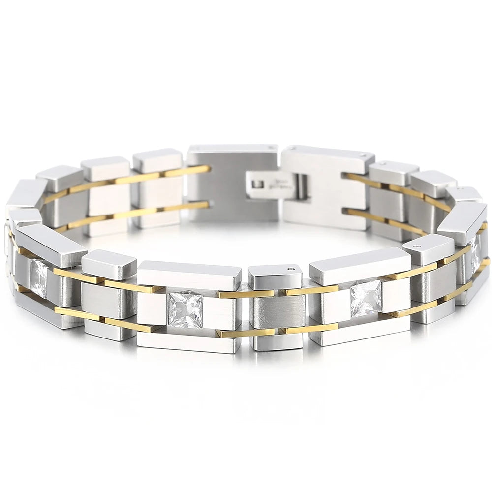 Casting Stainless Steel Man Bracelet Two Tone