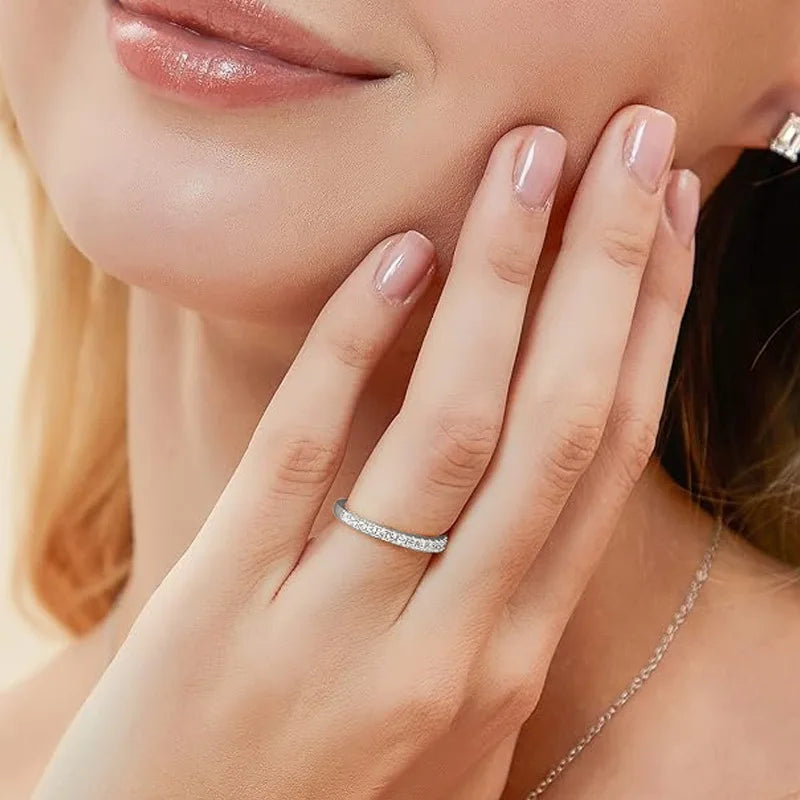 Lnngy Certified 2MM Moissanite Half Eternity Ring