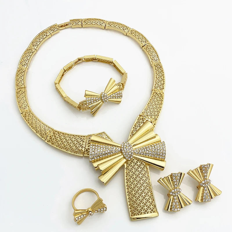 Italy 18k Gold Plated Women Jewelry Set Classic