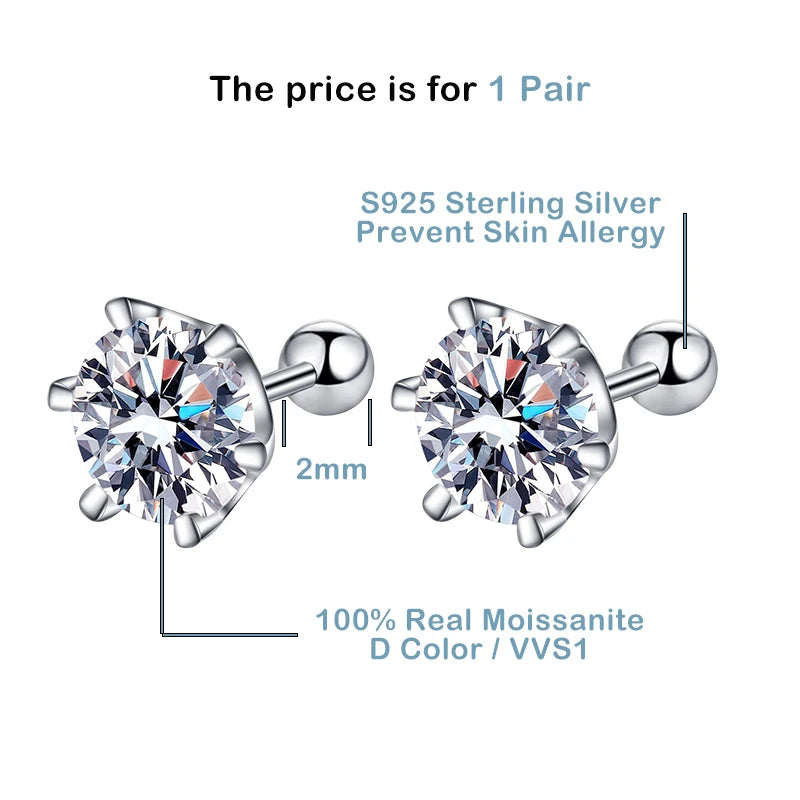 Gica Gema 0.5-2ct Moissanite Screw Stud Earrings D