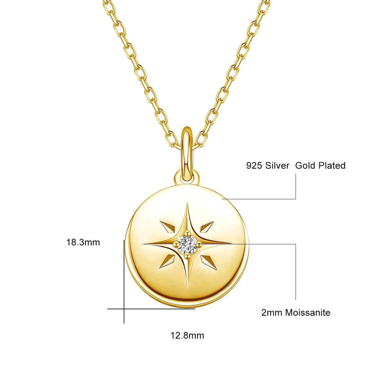 925 Silver Round Star Pendant Necklaces For Women