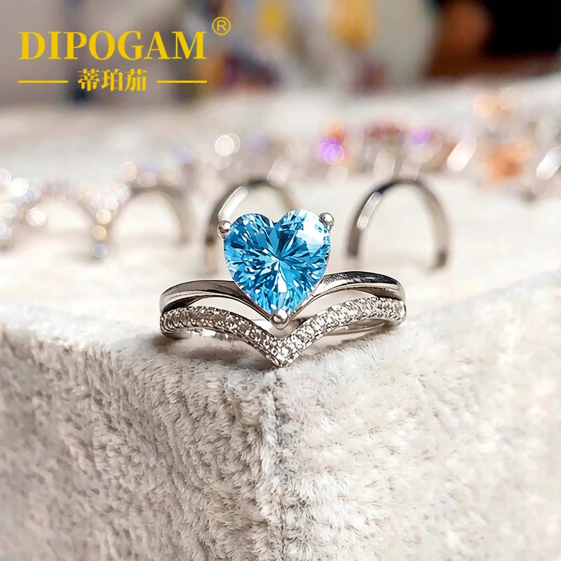 Dipogam 2CT Colorful Heart Moissanite Ring 925