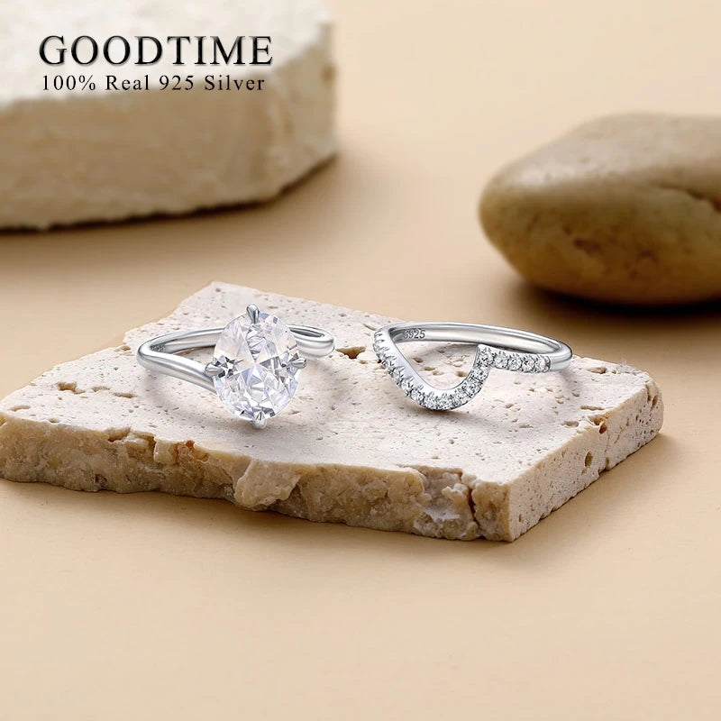 Luxury Ring Set Pure 100% 925 Sterling Silver 5ct