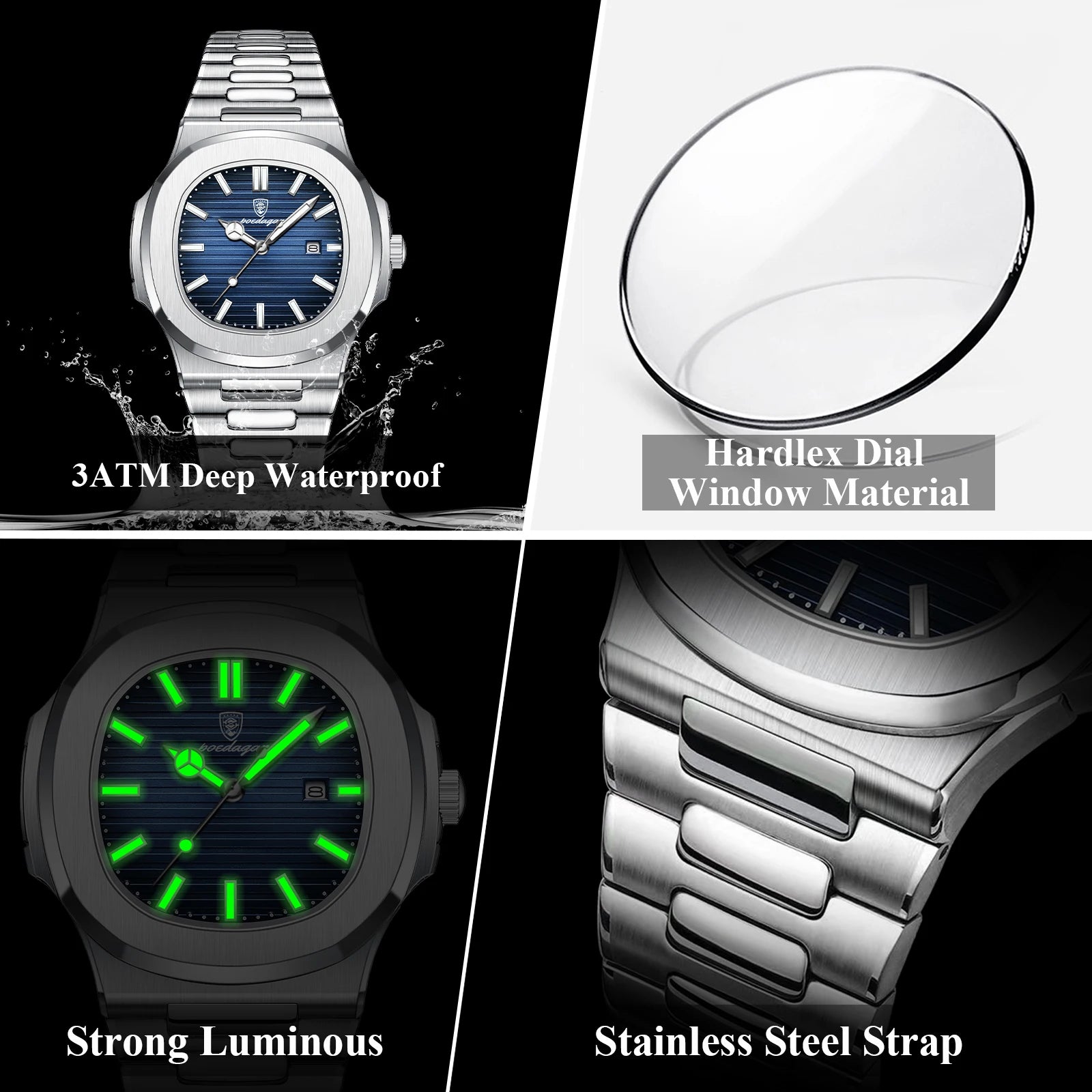 POEDAGAR Luxury Square Men Wristwatch Waterproof
