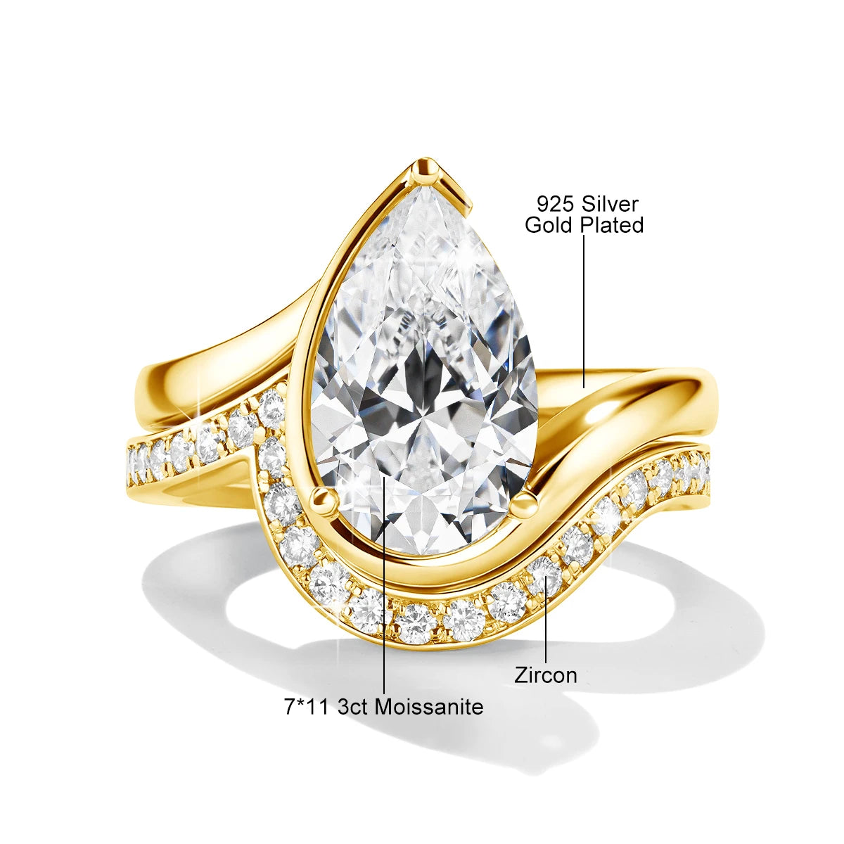 Pear Cut Moissanite Ring Set Bride 100% 925 Silver
