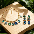 Multi Color Blue And Green Crystal Jewelry Set Gold
